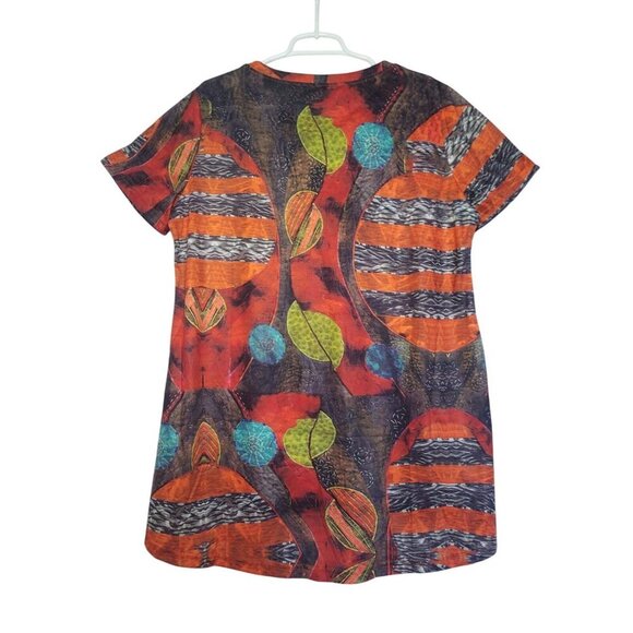 A-line short sleeve tunic blouse with colorful abstract print, size 2XL. NWT. - Picture 2 of 6